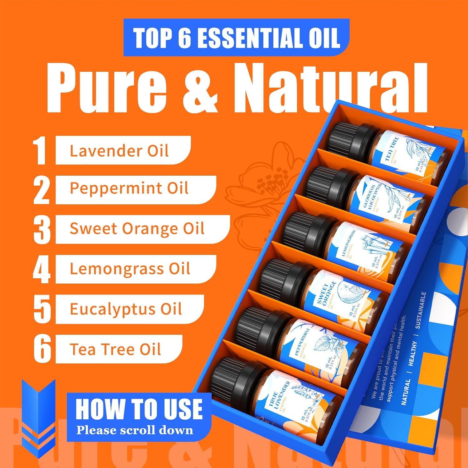 HIQILI Essential Oils for Diffusers for Home，Top 6 Gift Essential Oil Set，Includ