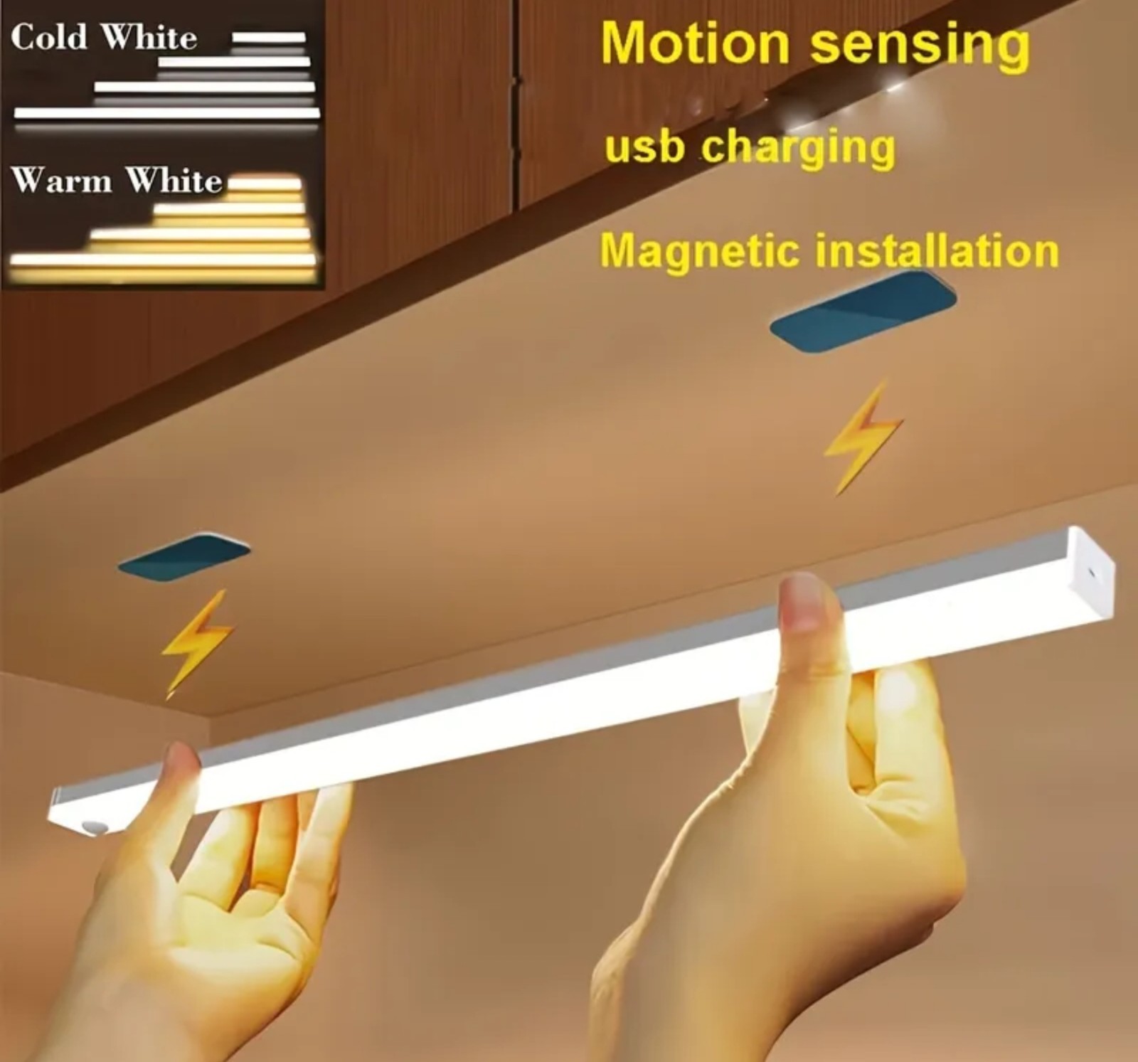 6/12 Pack LED Under Cabinet Lights, Rechargeable Motion Sensor, Cold White