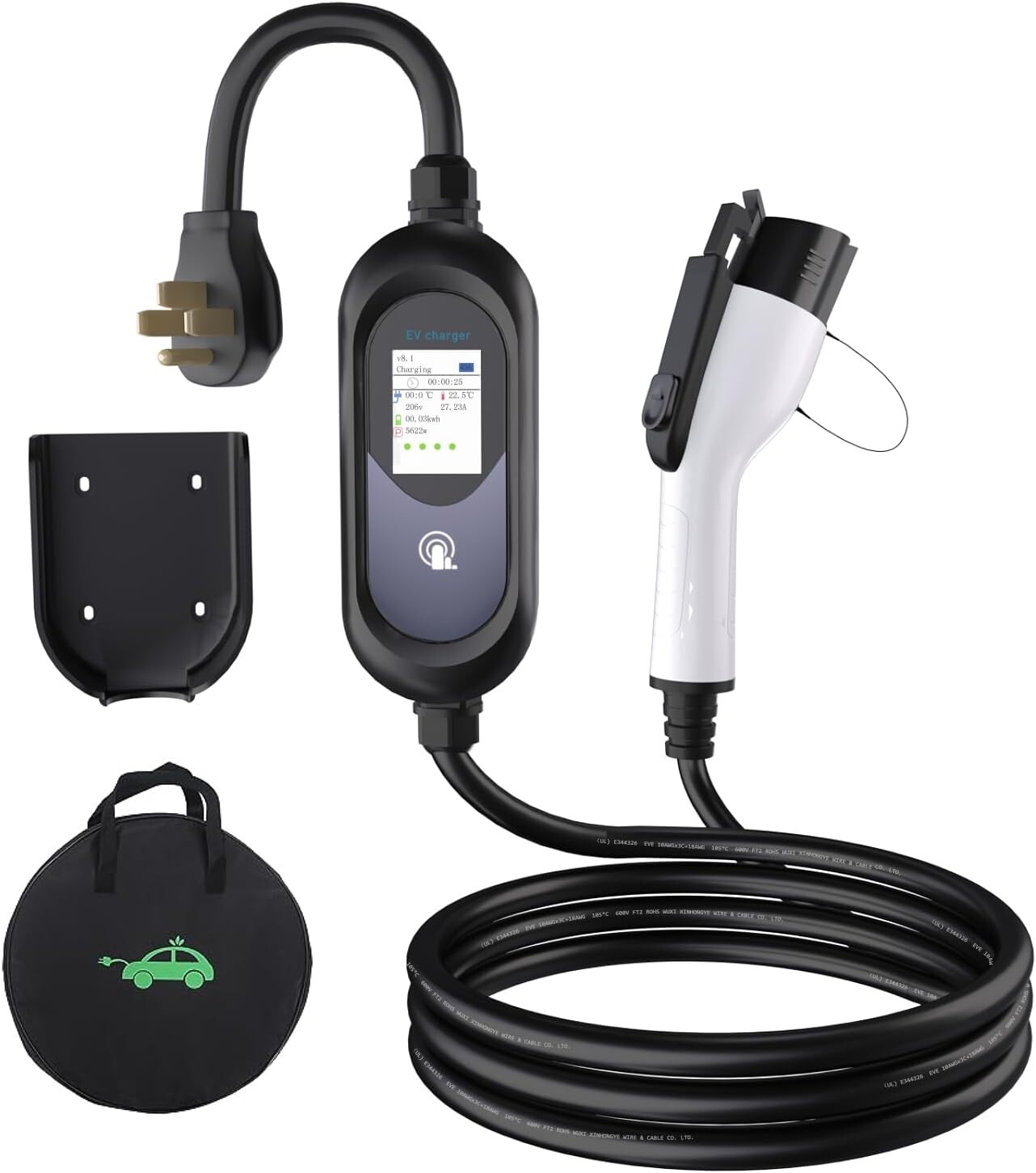 EVCONN Level 2 EV Charger 40A, 240V, 23ft, NEMA 14-50P, With UL Certifications