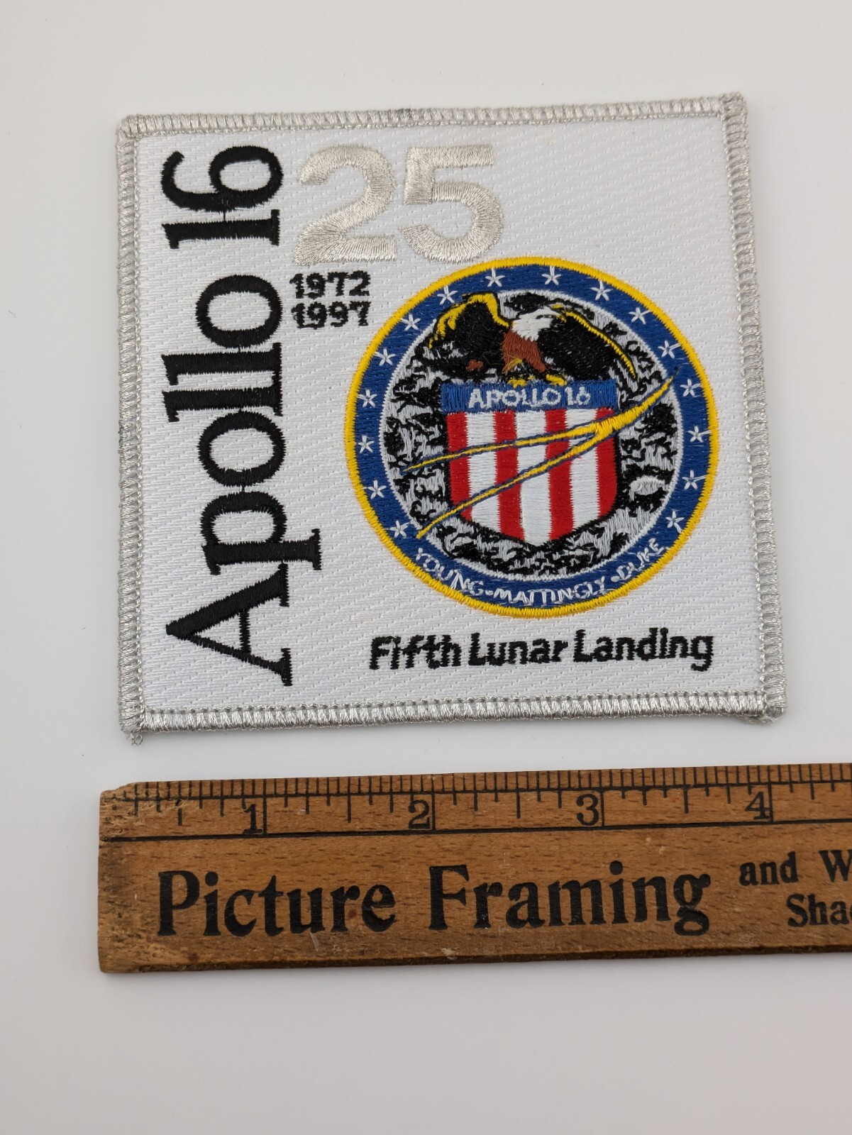25th Anniversary NASA Space Apollo 16 5th Lunar Landing Iron On White Patch 4"