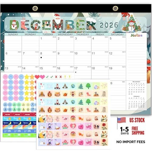 Desk Calendar 2026, Ample Space, Until June 2027 with Stickers, 17x12 Inch