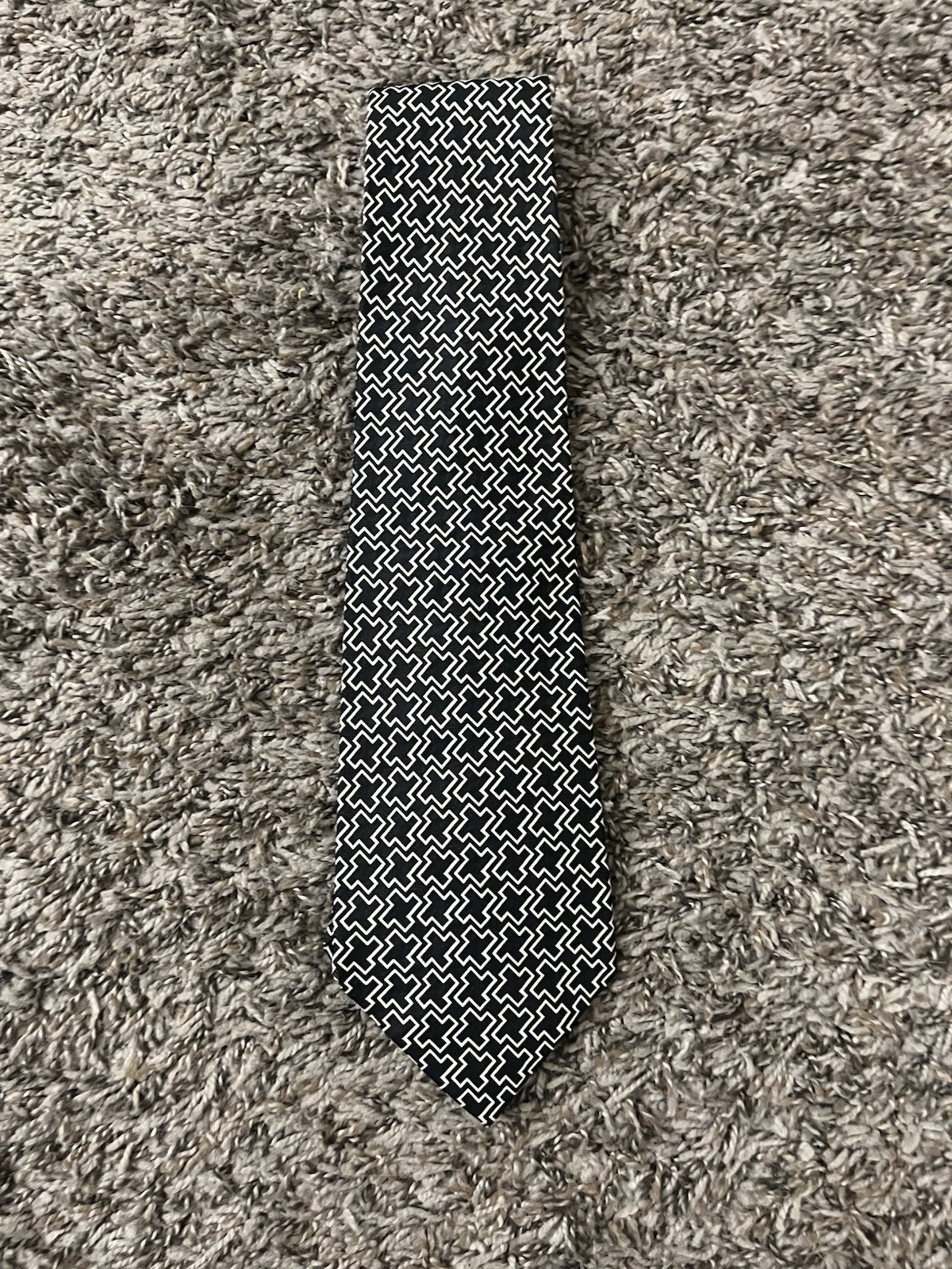 Vintage Polo Ralph Lauren Silk Necktie Black And White Geometric Pattern