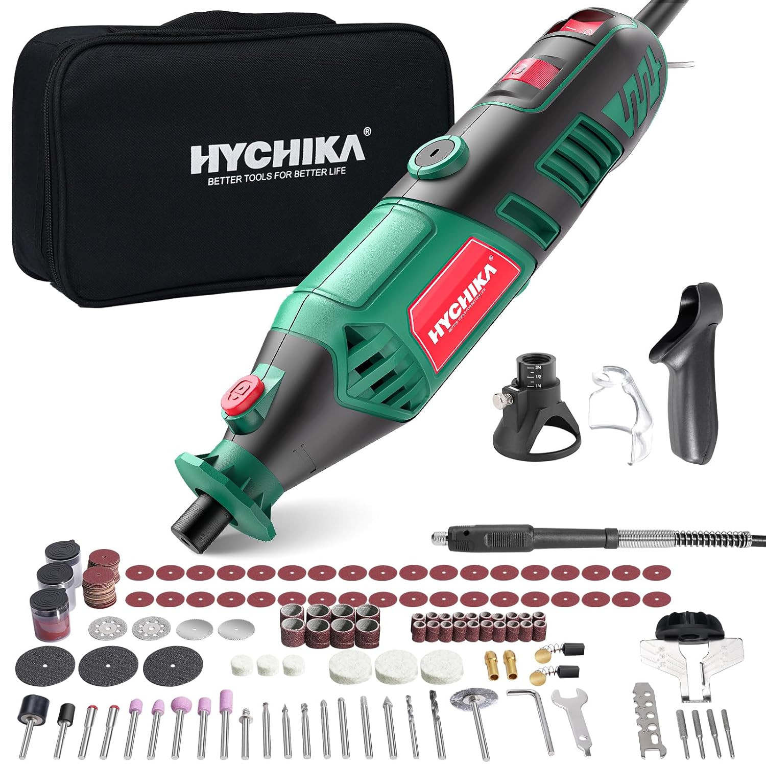 HYCHIKA 8000-35000 RPM Variable Speed Rotary Tool Kit with 179 Pcs Accessories,