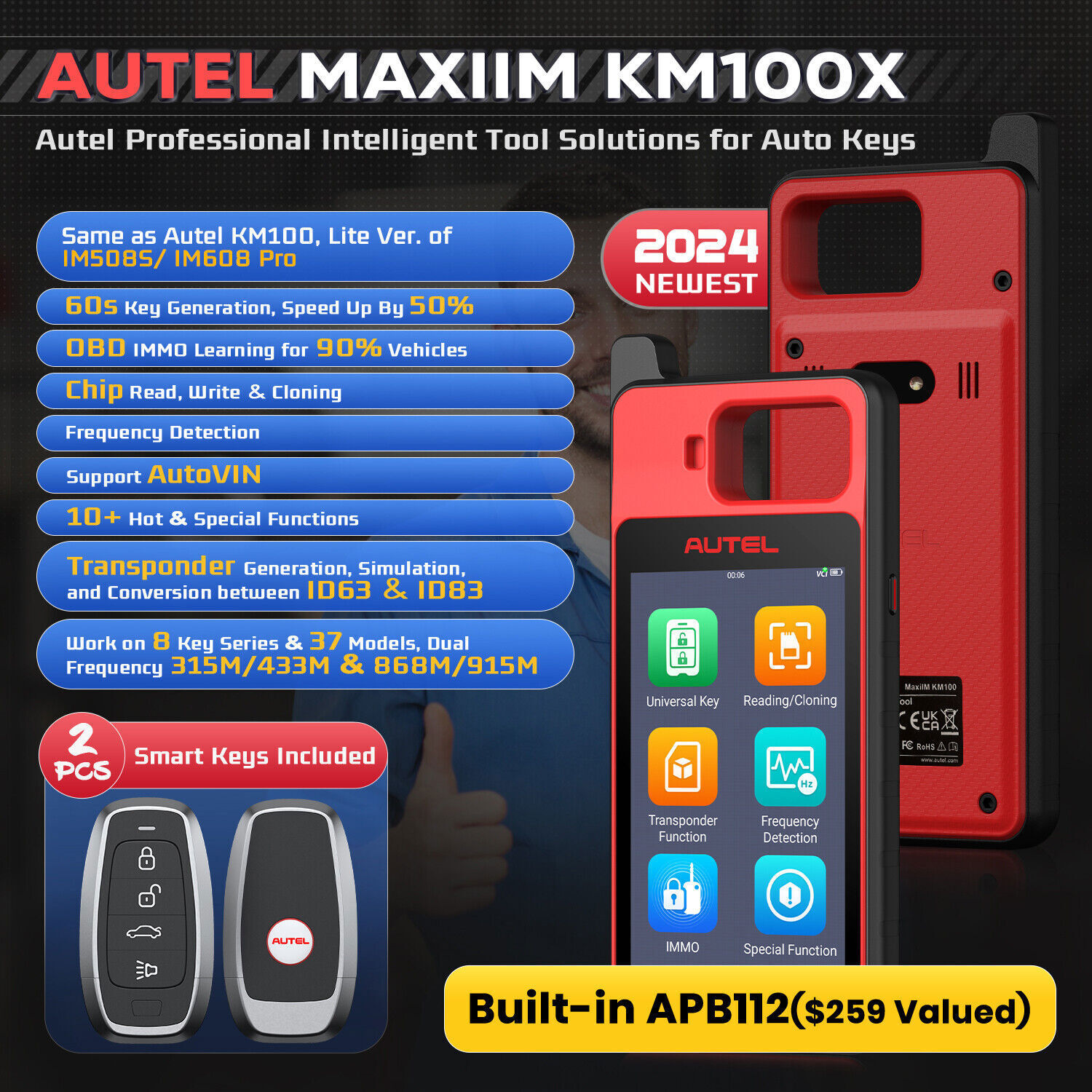 2025 Autel MaxiIM KM100 Key FOB PROGRAMMING Key Generation IMMObilizer 60sFaster