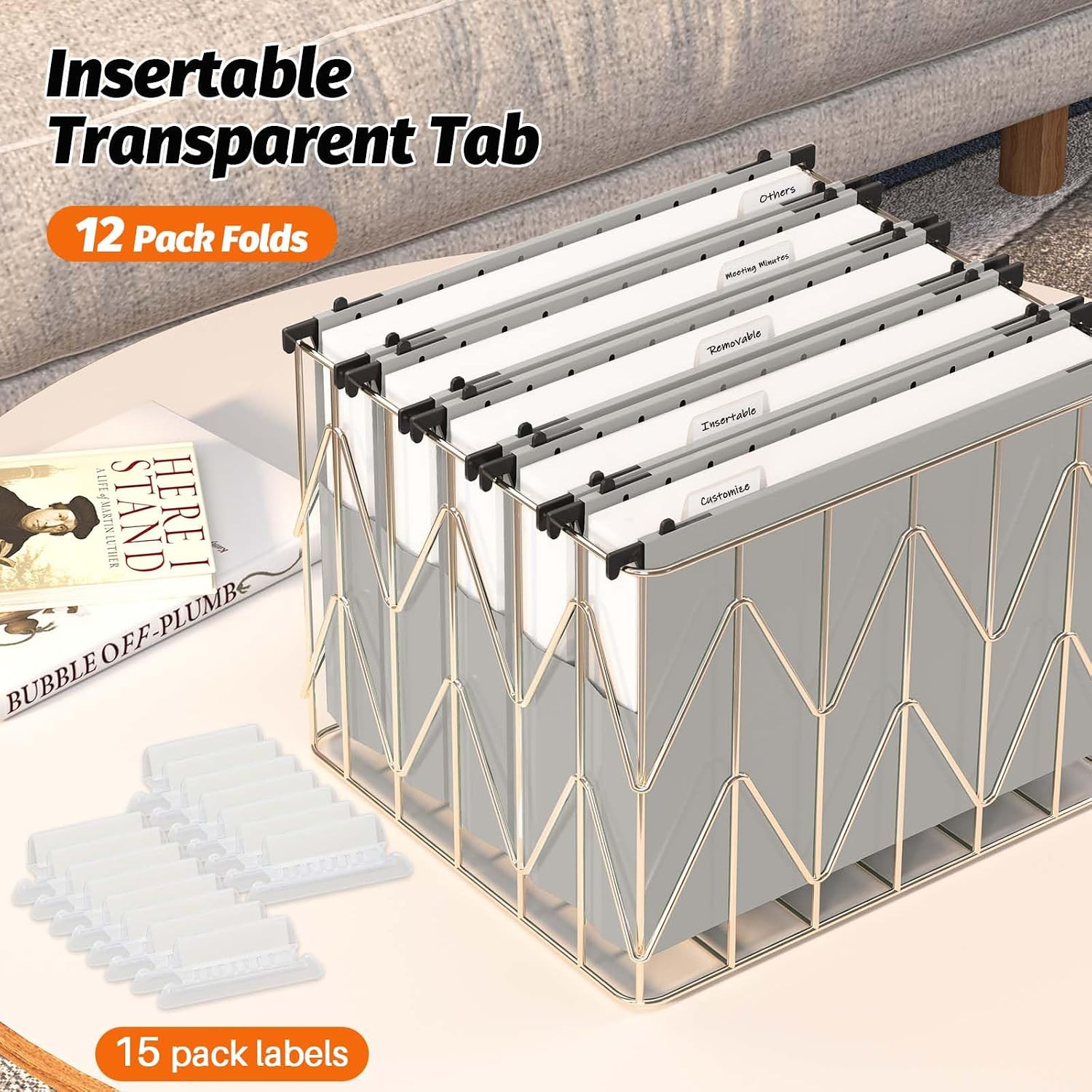 Extra Capacity Plastic Hanging File Folders, 12 Pack, Letter, Grey | Letter Size