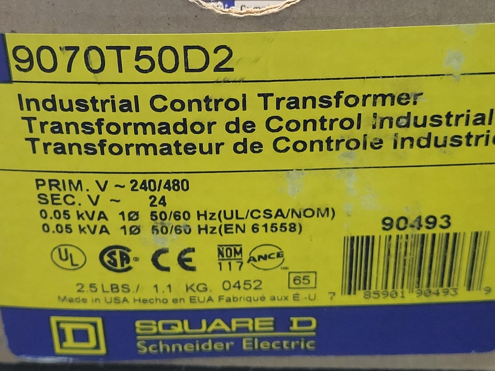Square D #9070T50D2 Control Transformer.