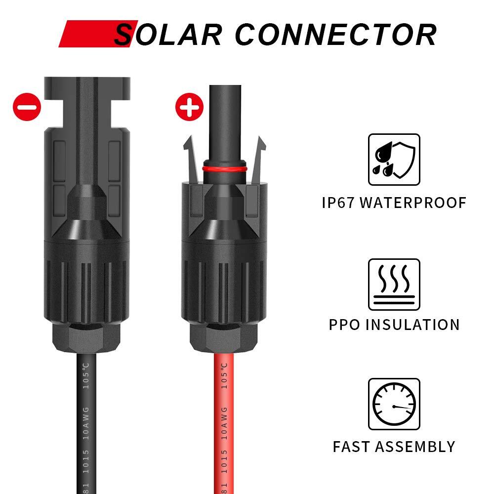 2x Solar Panel Extension Cable 2FT 10AWG, SAE to SAE Polarity Reverse Adapter