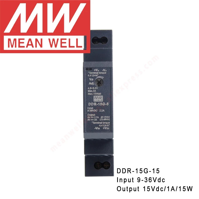 MEANWELL DDR-15G-15 Din Rail DC-DC Converter 15V/1A/15W - NEW IN BOX