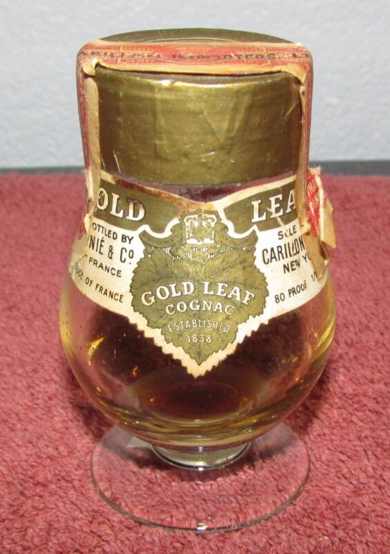 Vintage Gold Leaf Cognac Empty Shotglass Mini Airline Glass Bottle