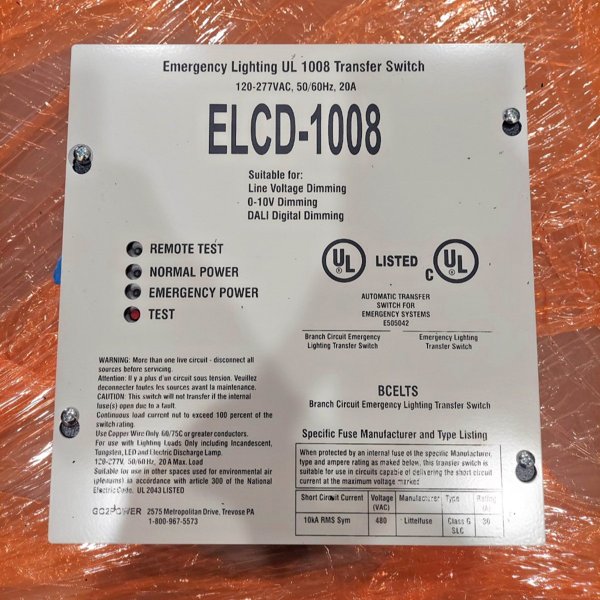 EvenLite Emergency Lighting Automatic Transfer Switch ELCD-1008 20A 120-277 VAC