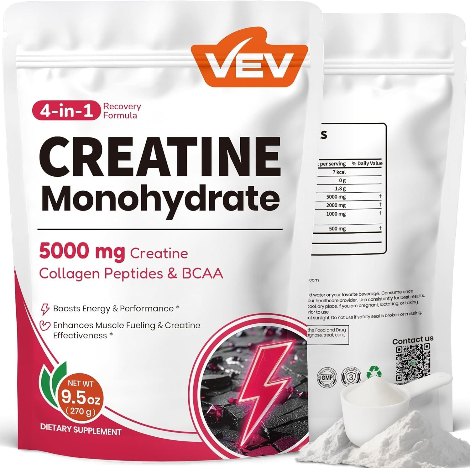 VEV 4-in-1 Creatine Monohydrate for Women Powder 5000mg - 9.5 oz - 02/2027