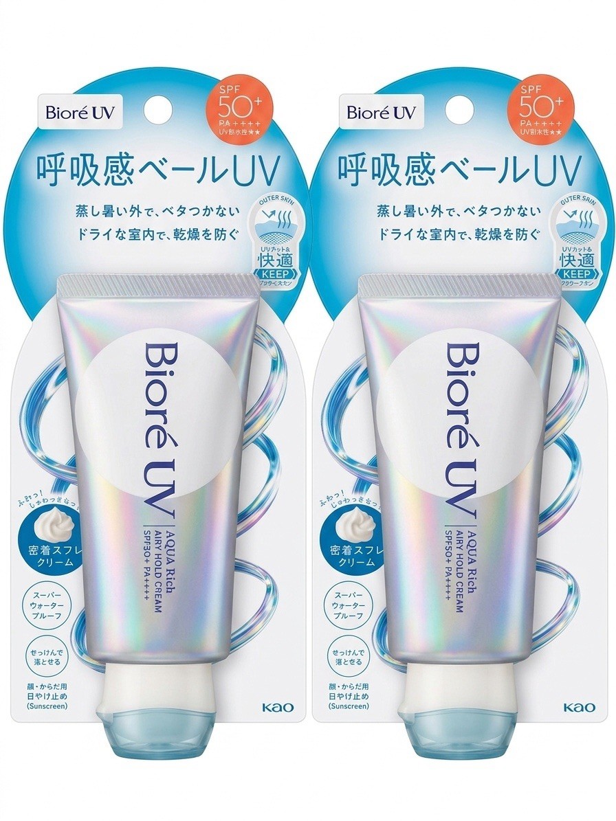 x2 Biore UV Aqua Rich Airy Hold Cream SPF50+ PA++++ 70g Japan 2026 NEW