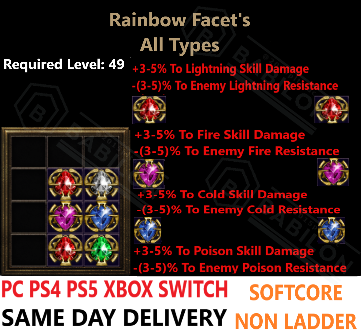 ✅PC PS4 PS5 XBOX SWITCH✅ Rainbow Facet's All Type Diablo 2 Resurrected Items D2R