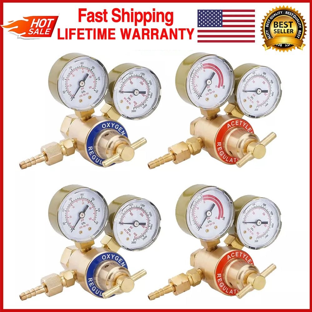 2 Pair Oxygen and Acetylene Regulators Welding Gas Gauges CGA540 and CGA200 NEW