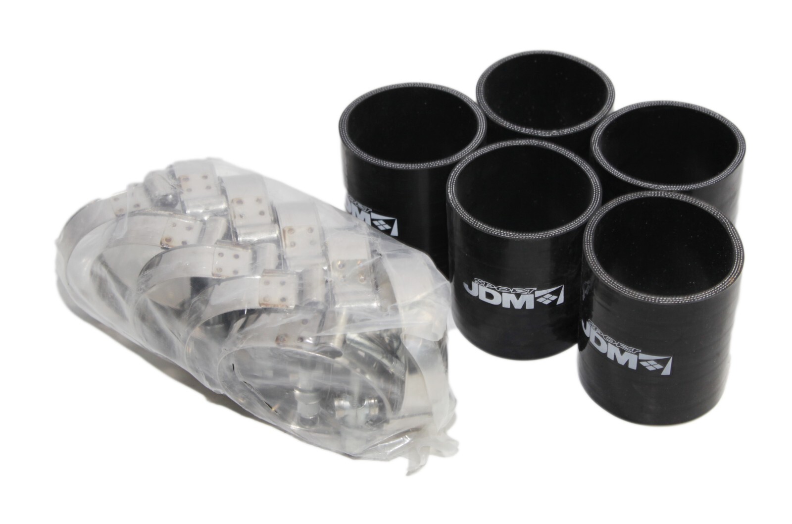 JDM BLACK 4PLY 5x Straight 2.5"-2.5"ID Silicone+ 10xStainles Steel T-clamp