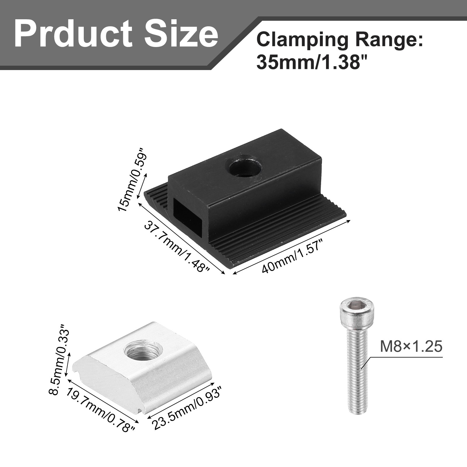 6 x Solar End Clamp Solar Panel Mount Bracket Black Mounting Clamps 35mm