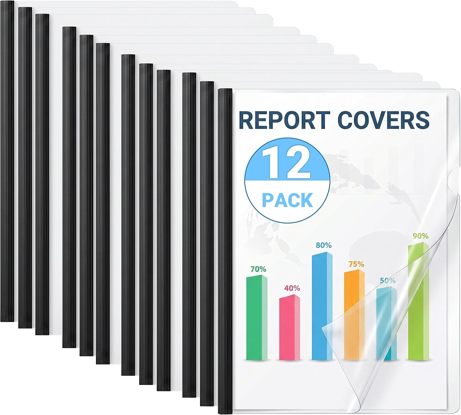12-Pack Clear Report Covers with Sliding Bars,  Professional Resume Folder for