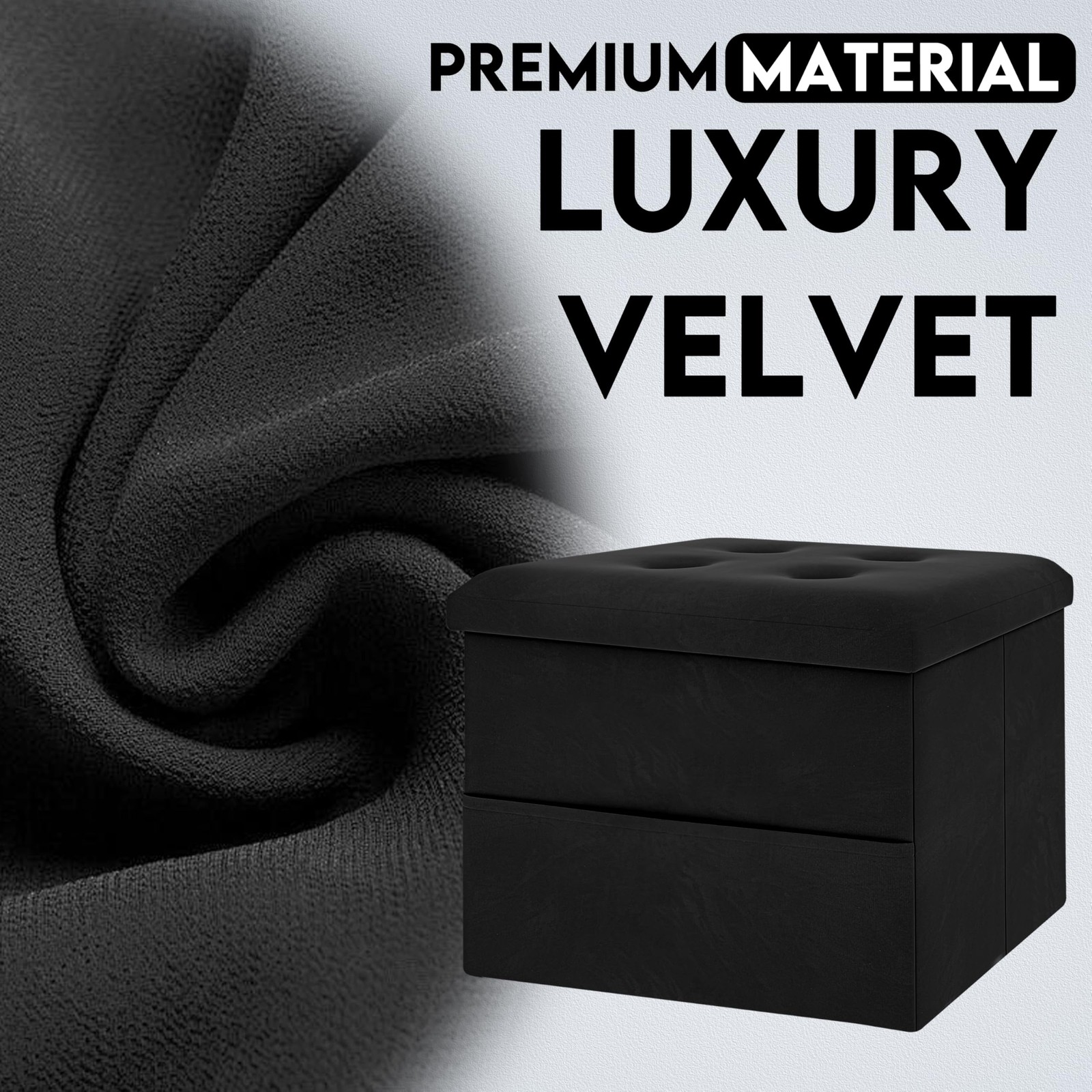 Small Storage Ottoman Foot Rest, Velvet Ottoman with Storage and Side Pocket,...