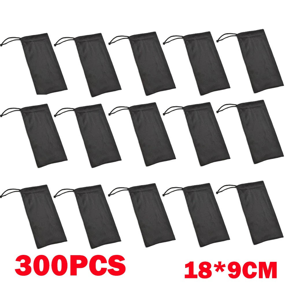 300Pcs 18*9cm Black Micro Fiber Sunglasses Carrying Pouch Soft Case Glasses Bags