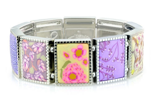 NEW JILZARA Premium Clay Beads LAVENDER PURPLE Large Square Stretch Bracelet