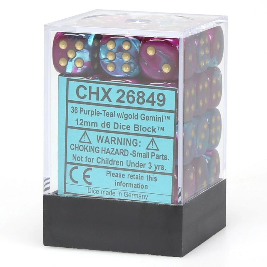 CHESSEX GEMINI 12mm SET OF 36 D6 PURPLE-TEAL & GOLD for Mtg warhammer 26849