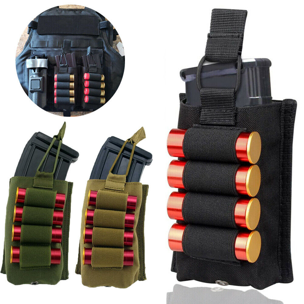 Tactical Molle Rifle Magazine Pouch 4 Rounds 12GA Shotgun Shell Holder Carrier