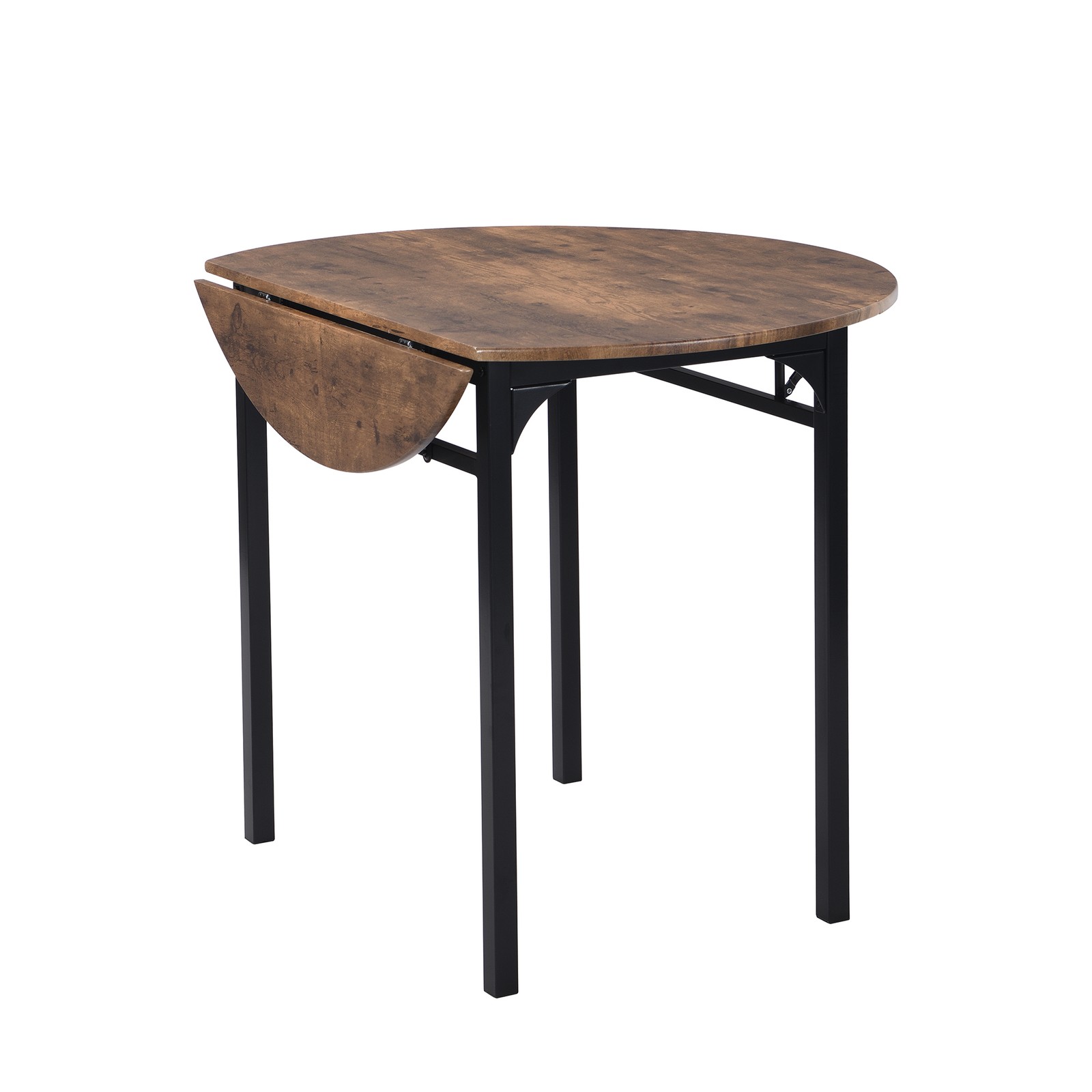 Modern 3-Piece Round Dining Table Set with Drop Leaf and 2 Chairs for Small