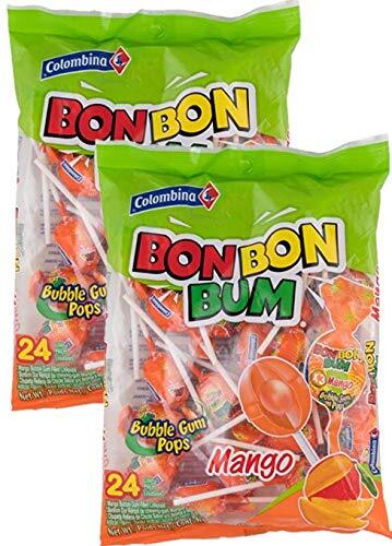 Colombina Bon Bon Bum Bubble Gum Filled Lollipops Mango Flavor 17oz 2 Pack
