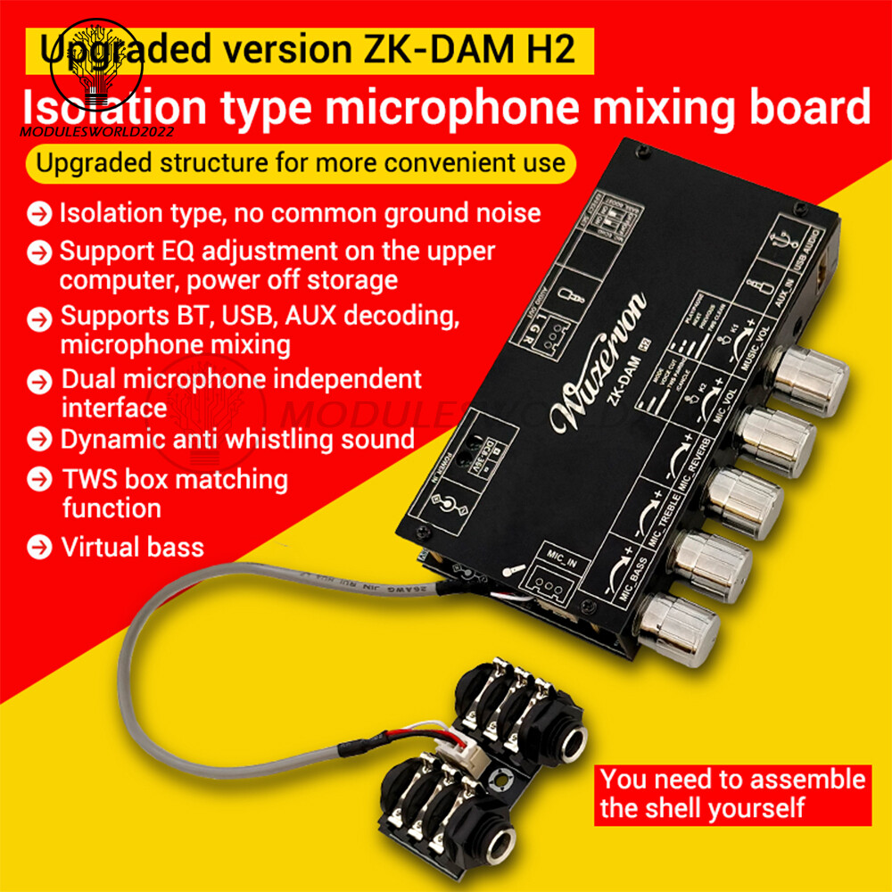 ZK-DAM-H2 Karaoke Reverb Board Low Noise Preamp Board Bluetooth AUX USB Decoding