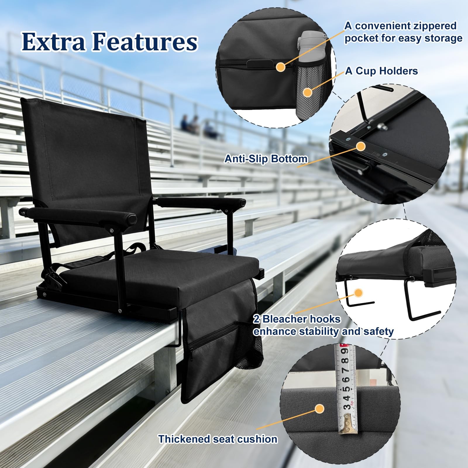 Large Stadium Seats for Bleachers with Back Support and Armrest，Adjustable Ba...