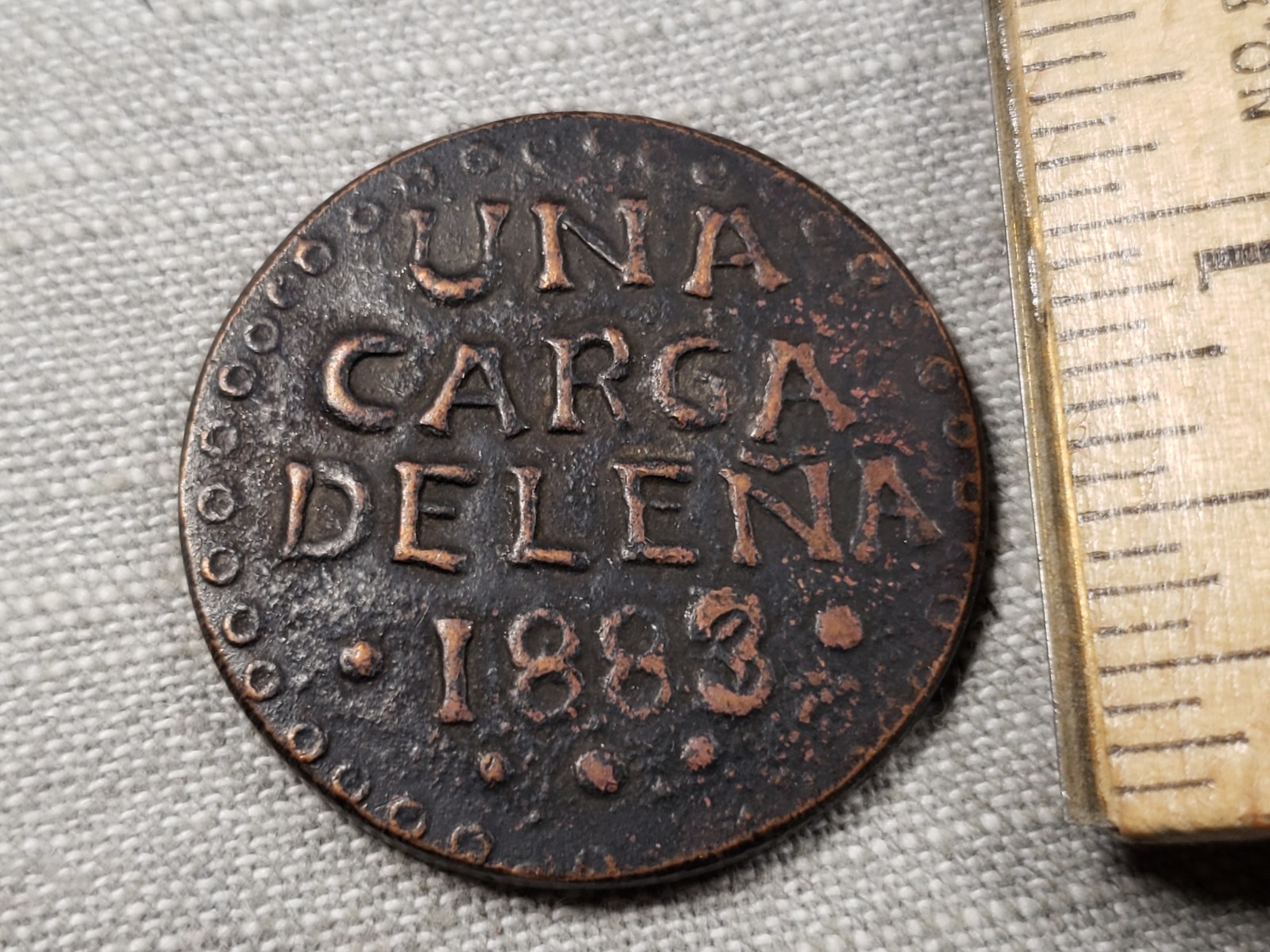 Hacienda Token Coin Zacatecas 1883 Una Carga De Lena Load Of Firewood C49