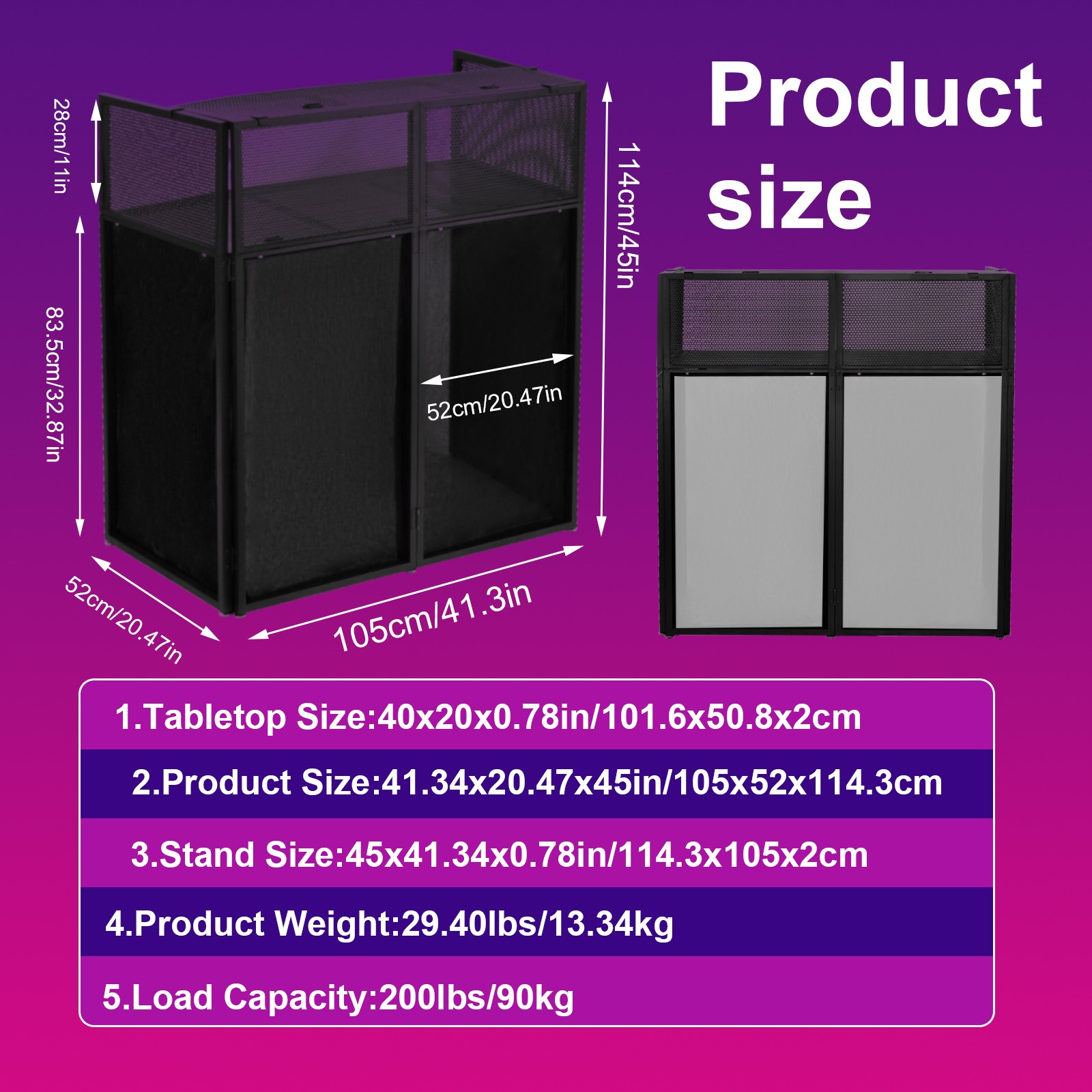 Portable DJ Table stand foldable Station Booth Facade+Flat Table 21X42“