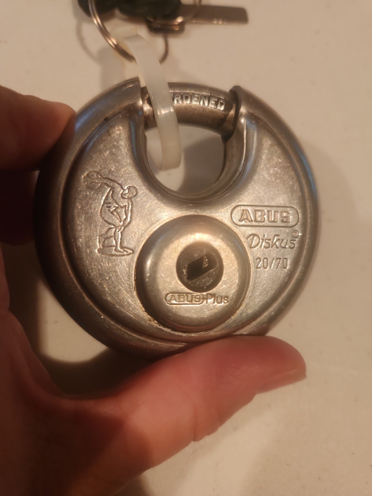 Abus 20/70mm Stainless Steel Diskus Lock   2 Keys Good