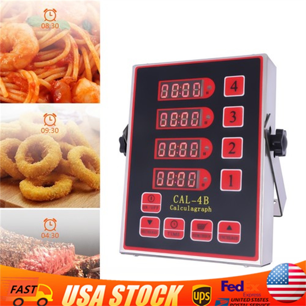 Commercial 4 Channels Kitchen Timers Restaurant Timer Loud Red Stainless Steel
