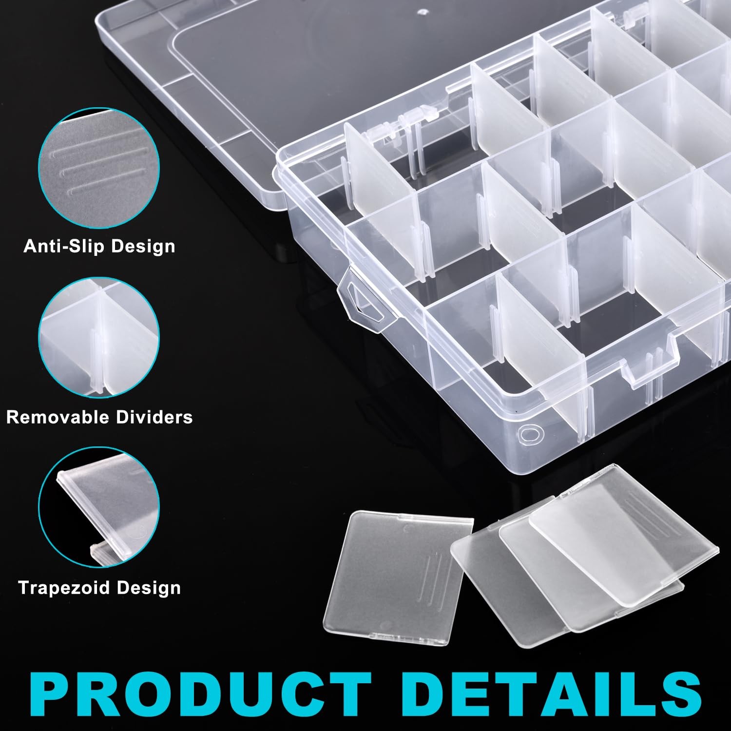 2 Pack 24 Grids Plastic Storage Box Clear Organizing Containers with Adjustab...