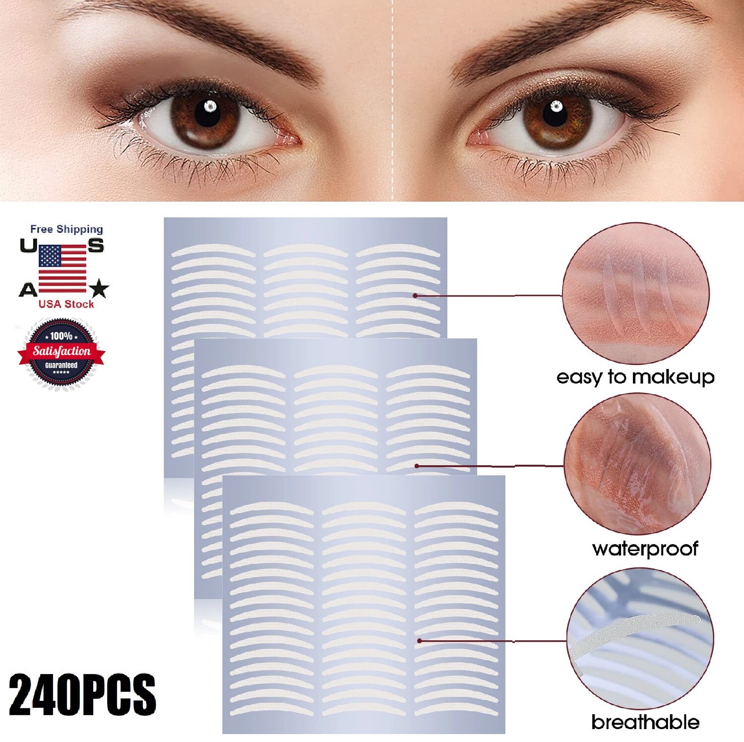 240 pcs Invisible Lace Eye Lift Strips Double Eyelid Adhesive Style Tape Sticker