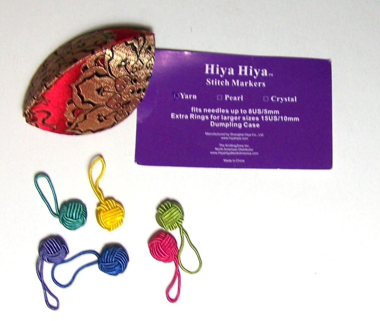 Lot of 6 HIYA HIYA YARN BALL STITCH MARKERS with DUMPLING CASE For Knitting