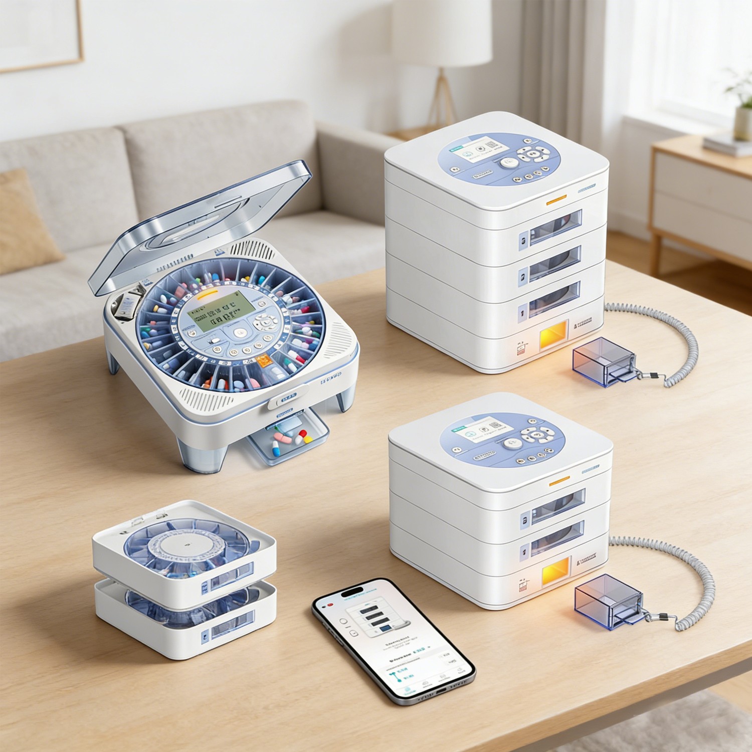 Automatic Pill Dispenser Smart Pill box Safety Lock 3/2/1-Tray w/ APP (Optional)