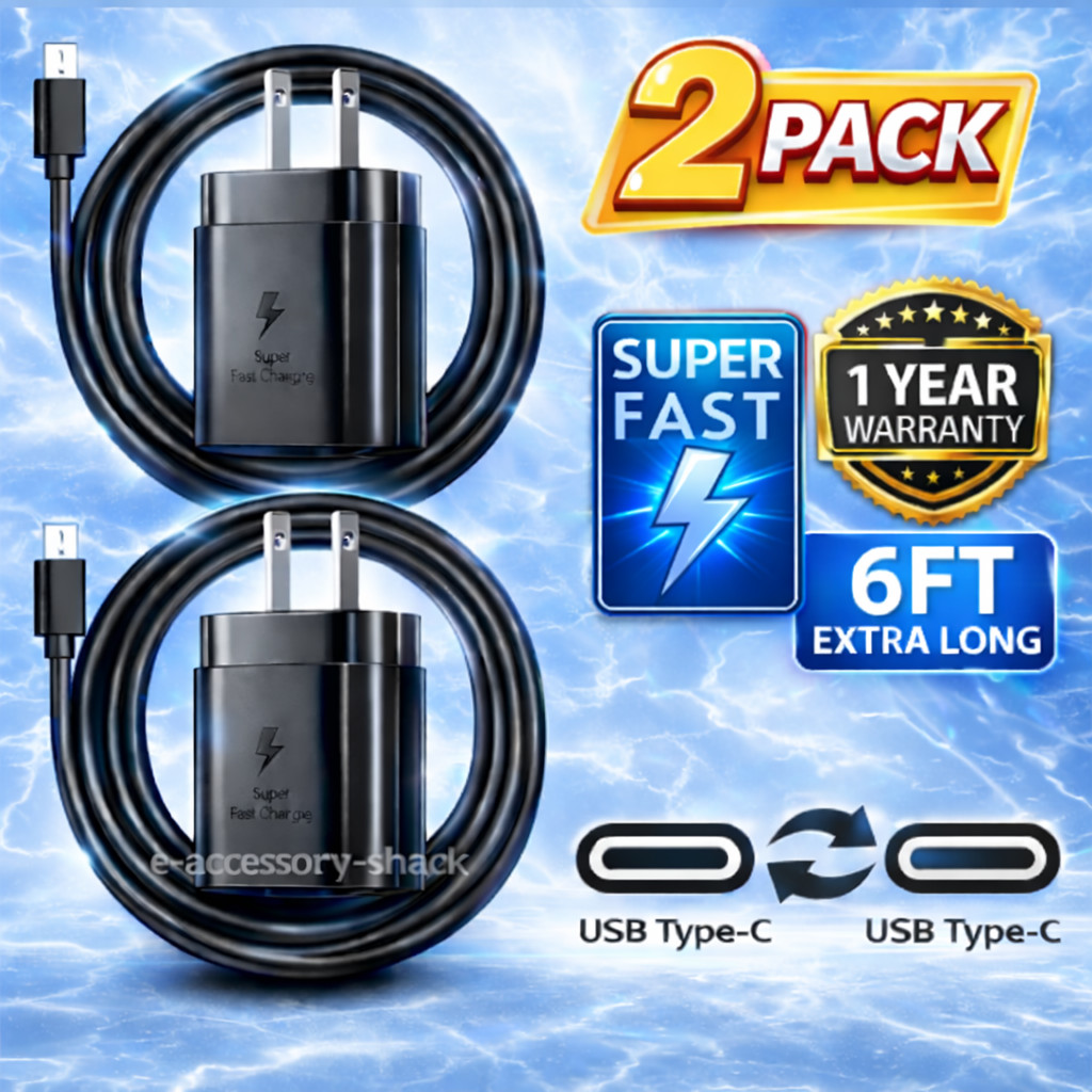 2 Pack 25w USB-C Super Fast Charger+6FT Cable FOR Samsung Galaxy A14 A15 S23 S24