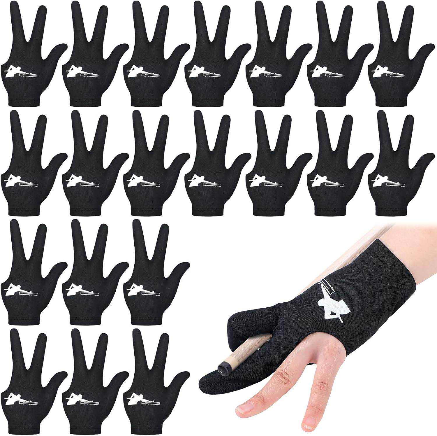 20 Pcs Billiard Pool Gloves Three Fingers Billiard Shooters Gloves Snooker Left