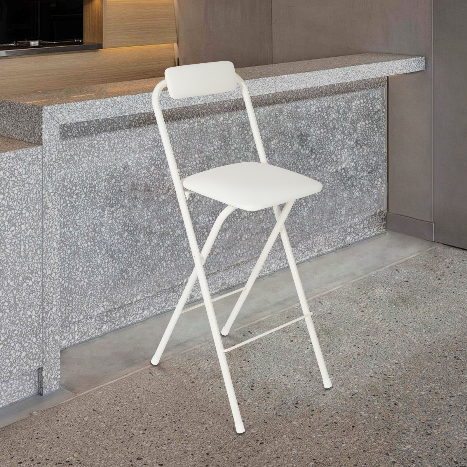 70cm Foldable Bar Chair Freestanding Folding Stool Tall Folding Chair White