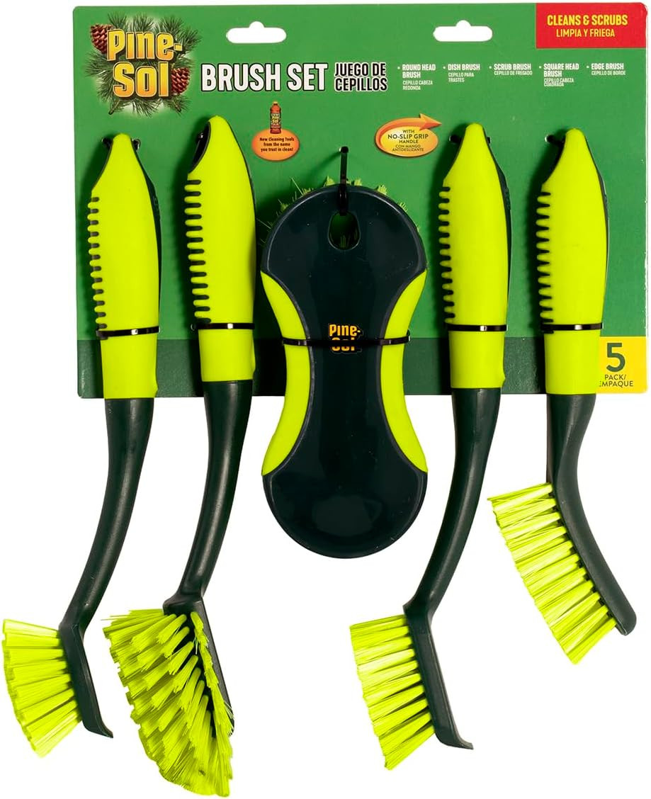 Scrub Brush Set - Long Handle Cleaning Brushes with Heavy Duty Bristles and Comf