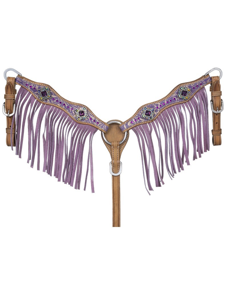 Tough 1 Western Breast Collar Floral Sweet Pea Mini Tan Purple 45-7951