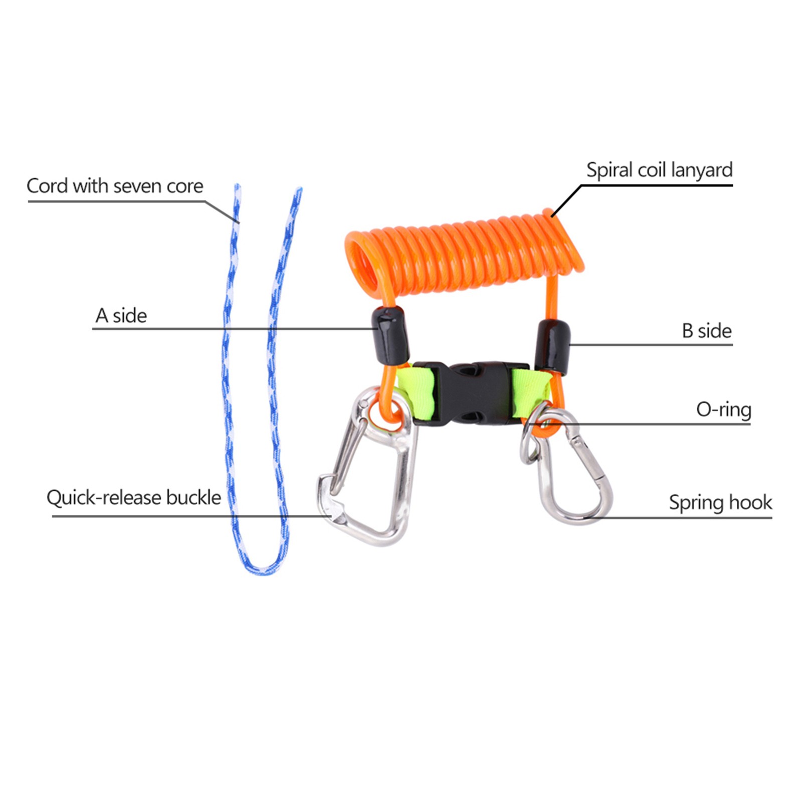 Keep Diving Anti Lost Spring Coil Lanyard Safety Emergency Tool With Quick