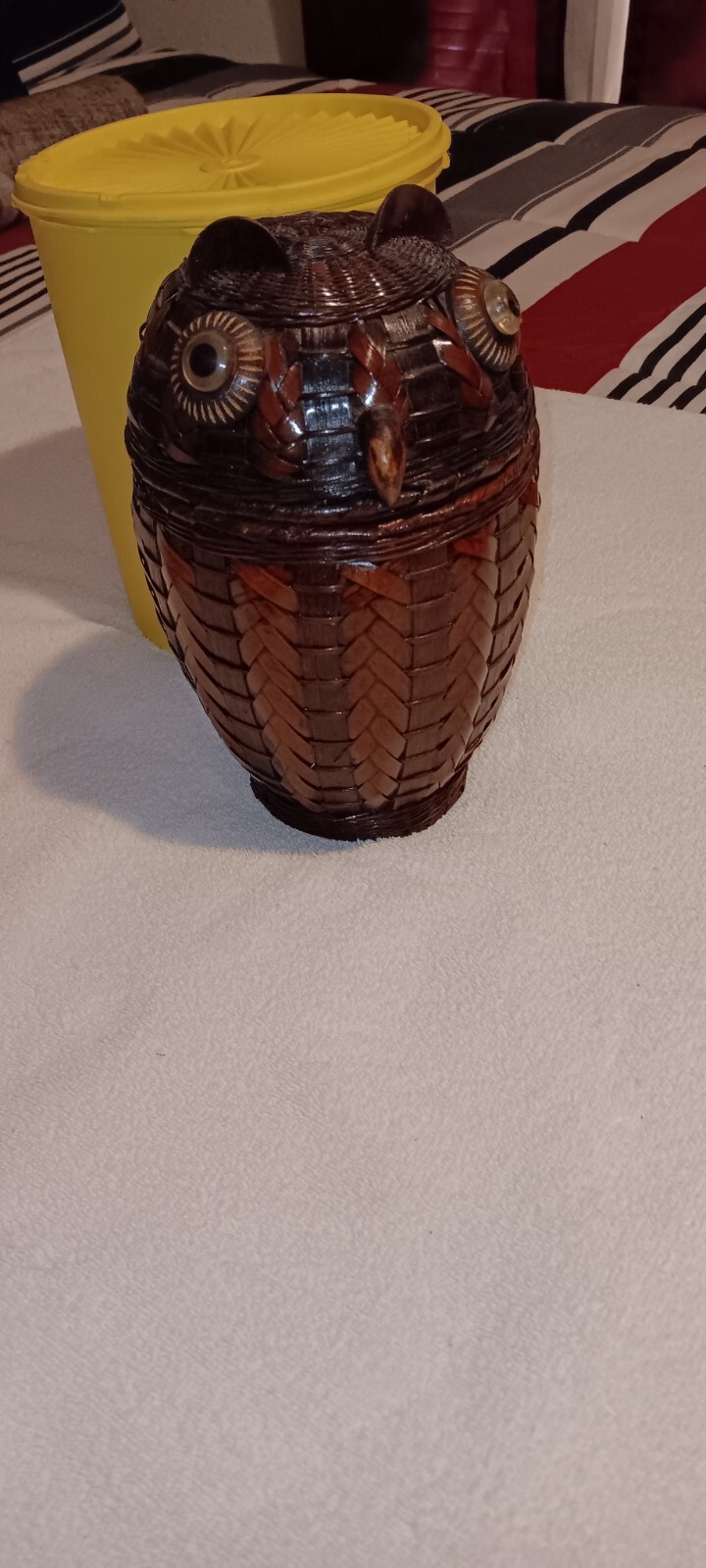 Vintage Owl Nesting Wicker Ratan Baskets LARGE Decor Set