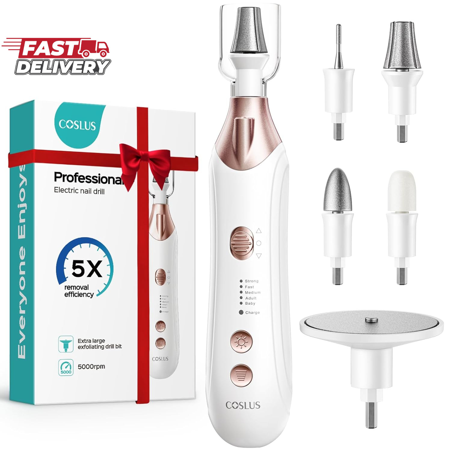 COSLUS C43 Professional Manicure Pedicure Kit, 5-In-1 Electric Nail File for Toe