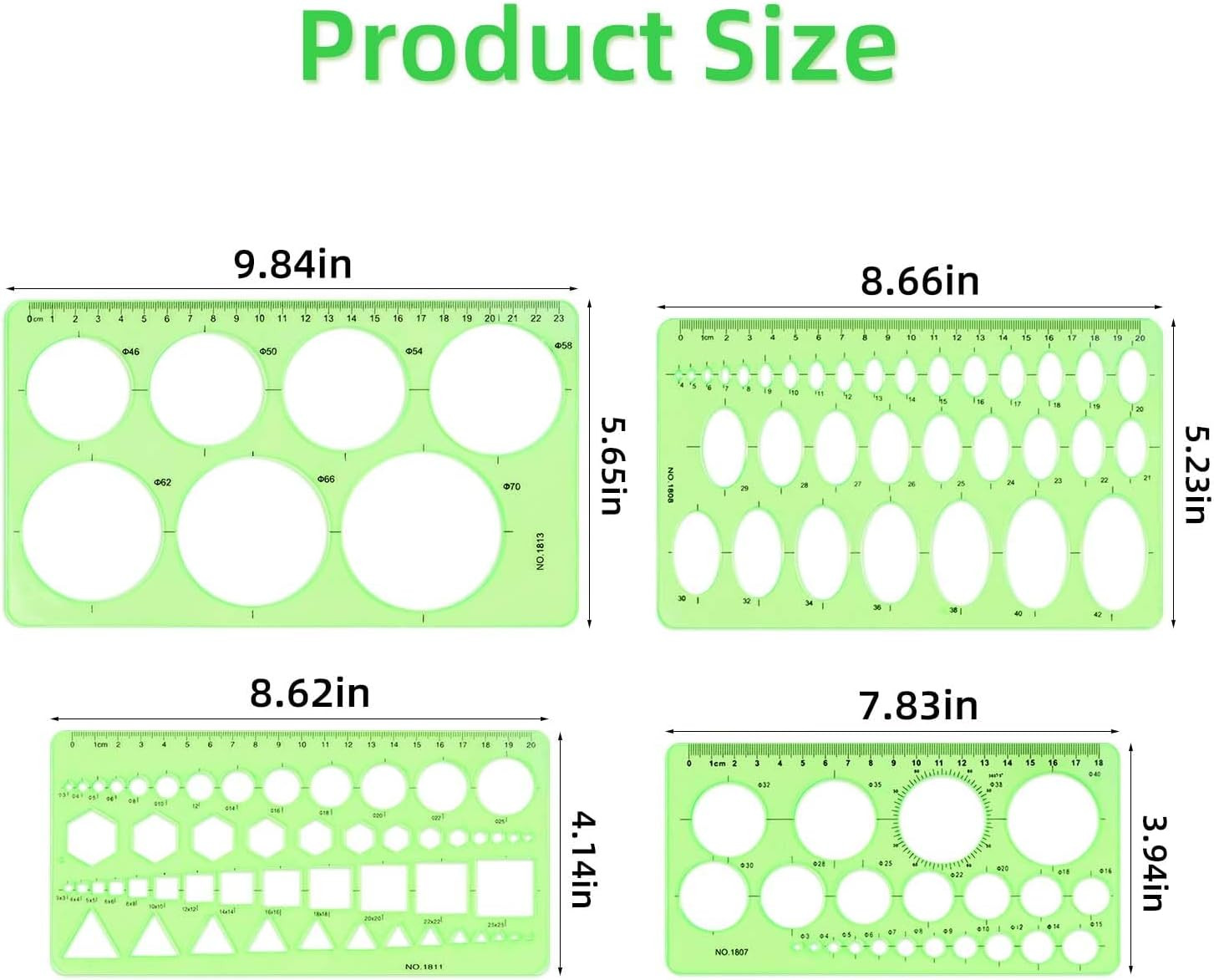4 Pcs Drawing Template Drafting Stencil Ruler Circle and Oval Templates Plast...
