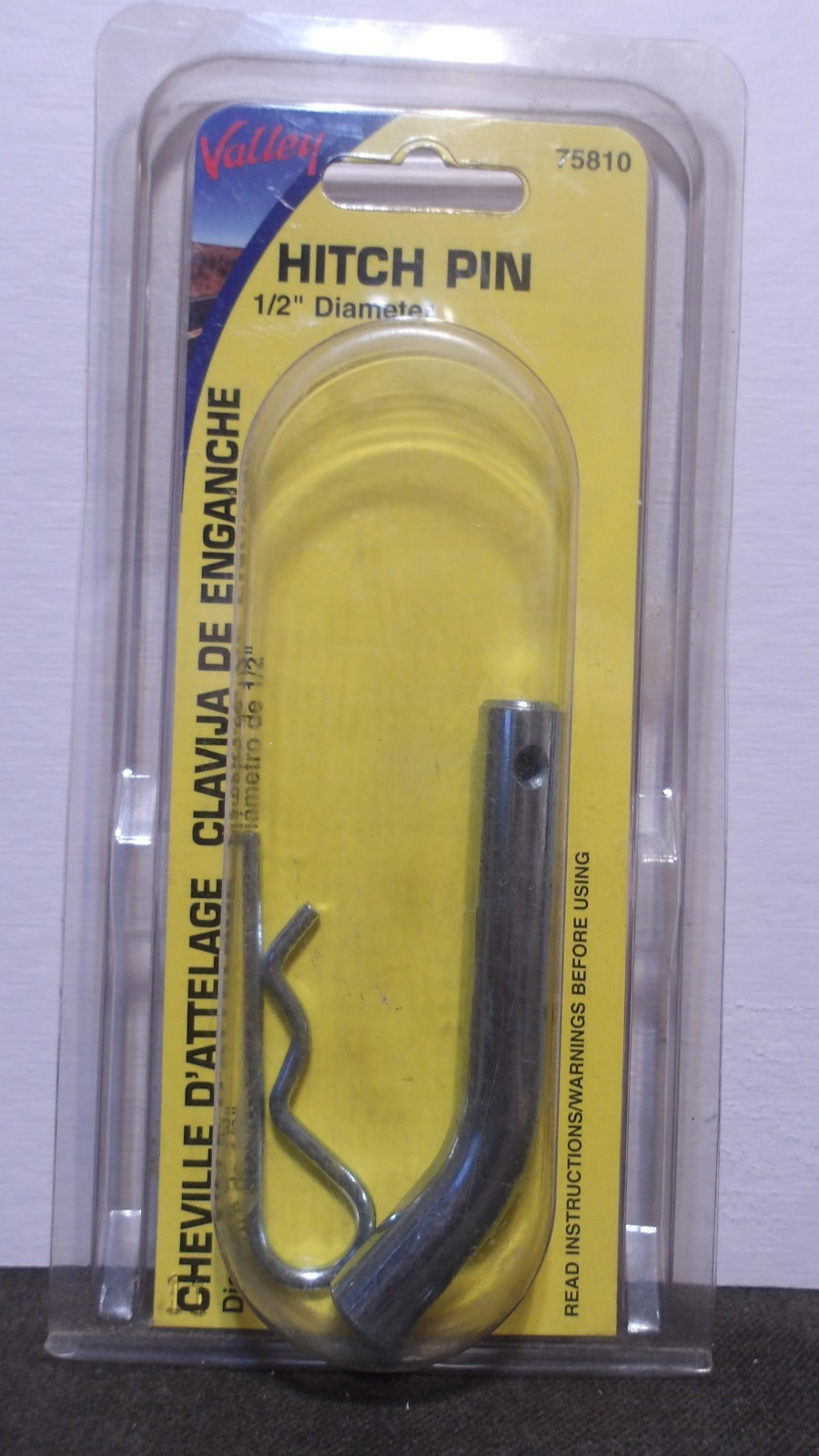 Valley 1/2" Hitch Pin with Clip.  For 2” Receiver Zinc Plated. 75810