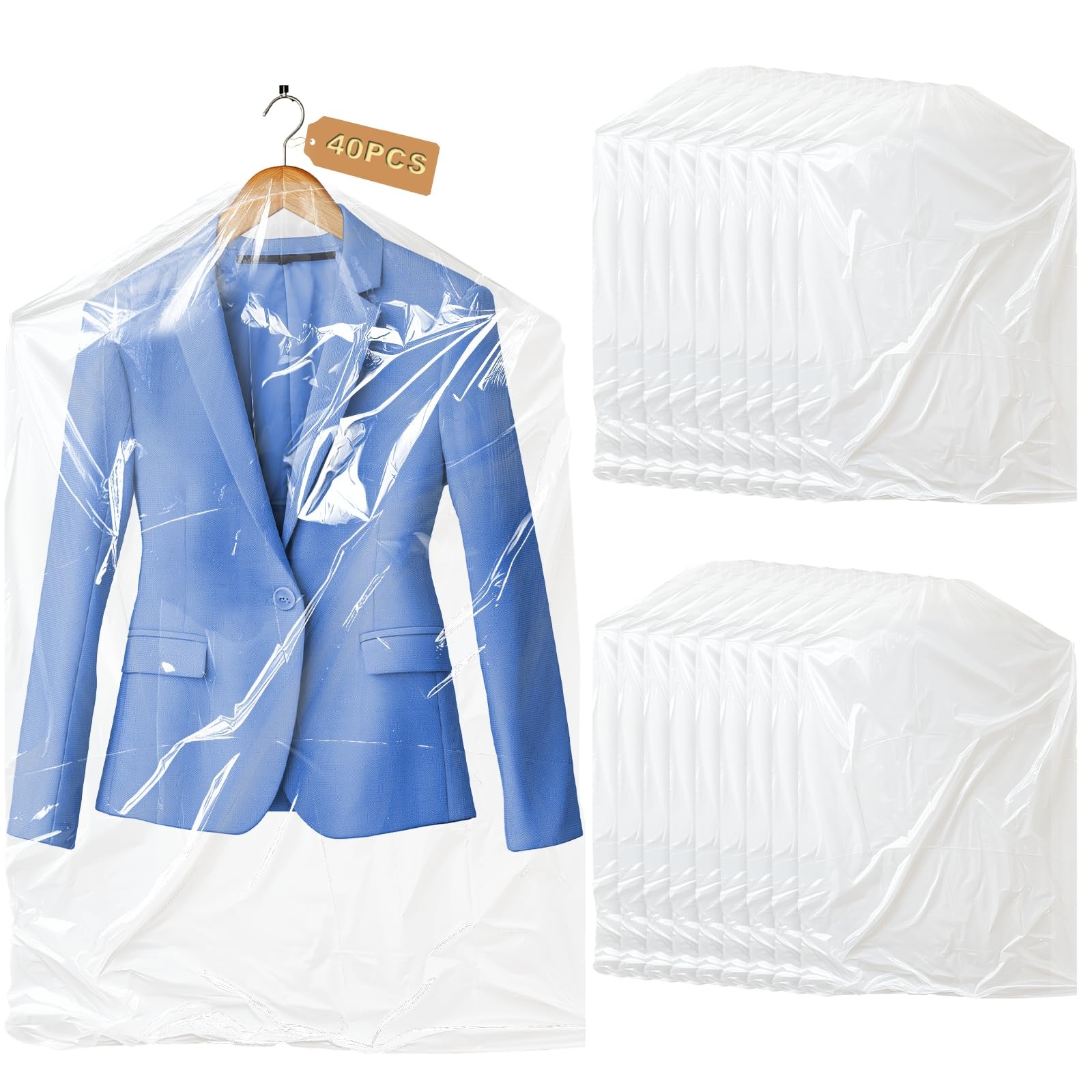 Gretchin 40 Pack Garment Bags - Set of 40, 60x90cm 60x90cm, clear-40pcs
