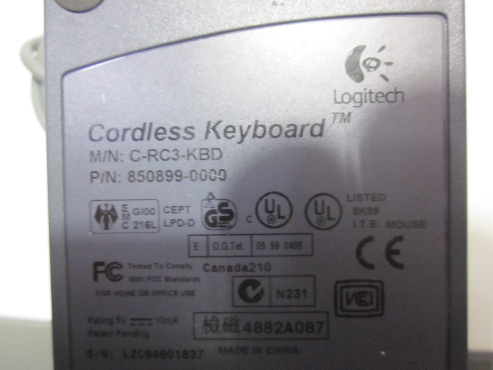 Logitech Cordless Keyboard Receiver C-RC3-KBD
